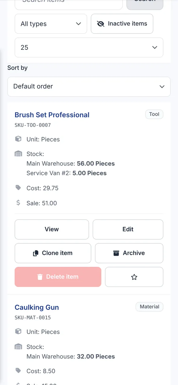 Bidmio Mobile App – Materialverwaltung: Materialverbrauch am Auftrag und Überblick über Ihr Lager.