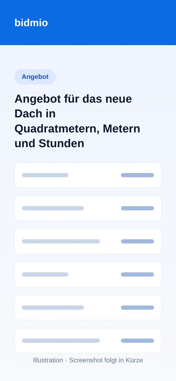 Angebot für das neue Dach mit Gerüst, Rückbau, Unterdeckbahn, Lattung, Dachsteinen und MwSt. auf dem Handy