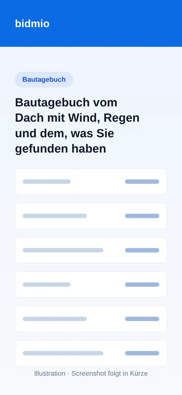 Bautagebuch des Dachprojekts mit Unterdeckbahn, getauschten Sparren, Mannschaft, Stunden und Wind