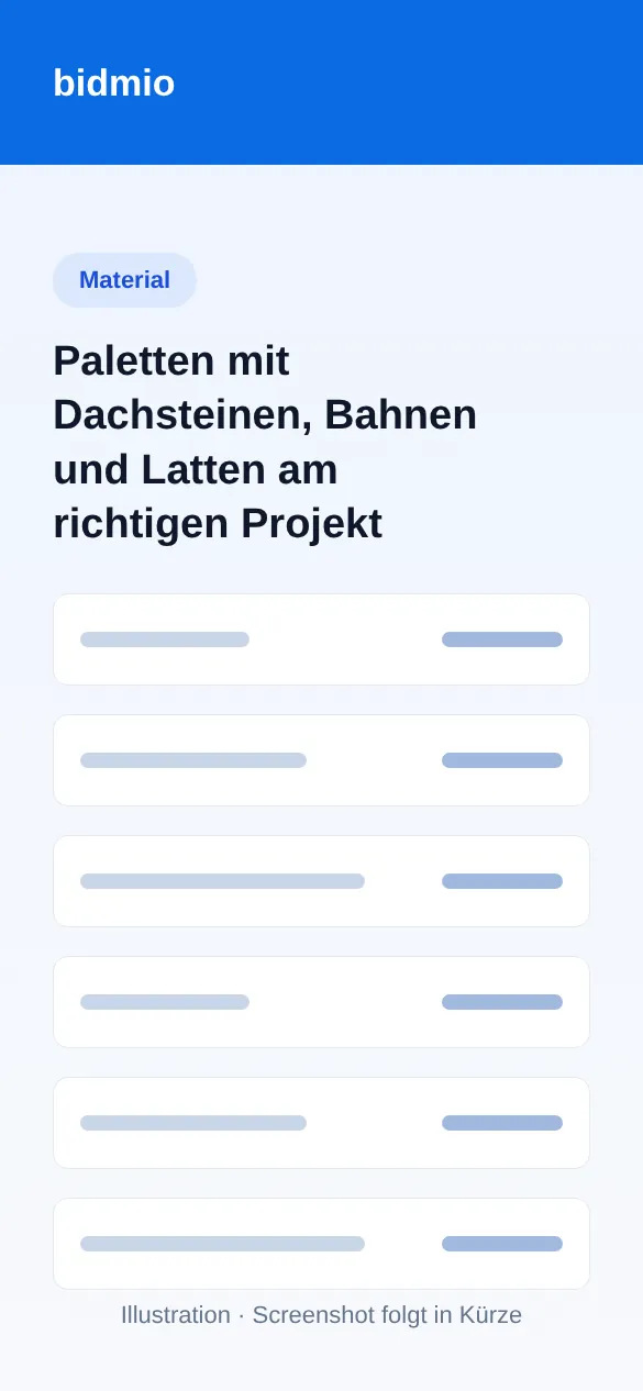 Lagerbewegungen mit Betondachsteinen, Unterdeckbahn, Latten und Firststeinen auf das Projekt ausgebucht