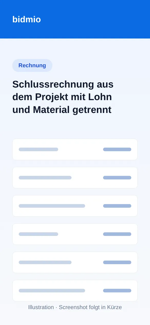 Schlussrechnung für das neue Dach mit abgezogener Anzahlung und QR-Code für die Überweisung