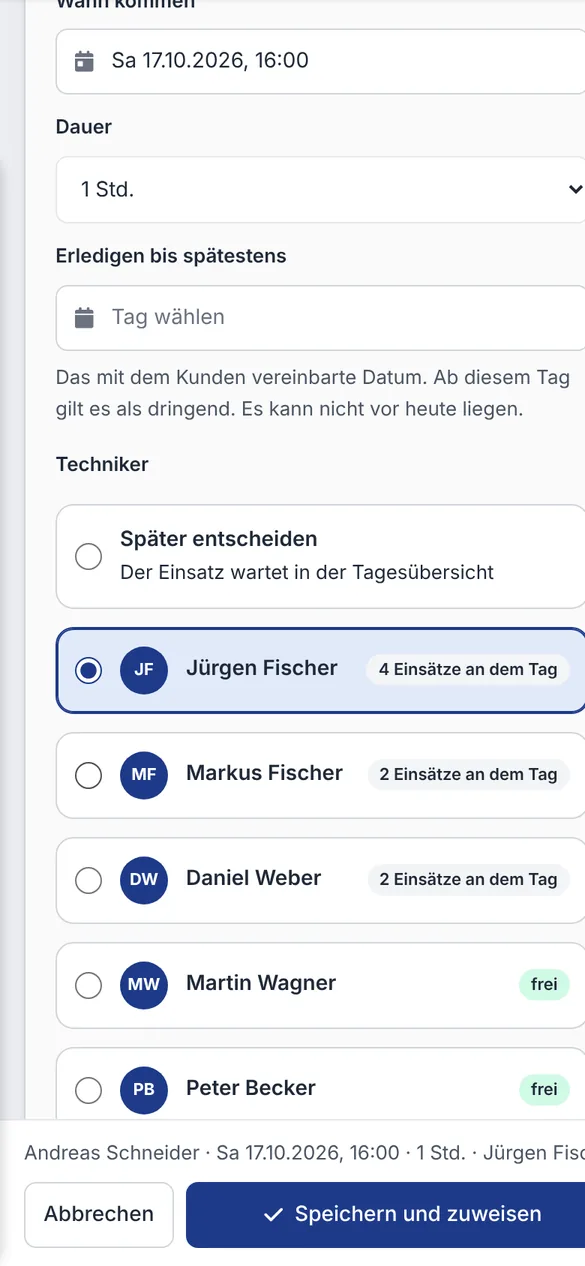 Technikerauswahl mit vier, zwei und keinen Einsätzen am Samstag 17.10.2026 um 16 Uhr